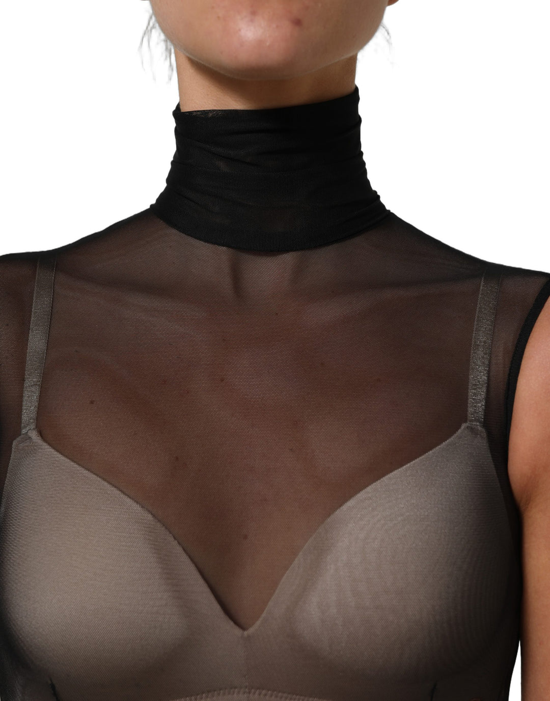 Dolce &amp; Gabbana Black Sheer Mesh Jumpsuit Turtleneck Dress