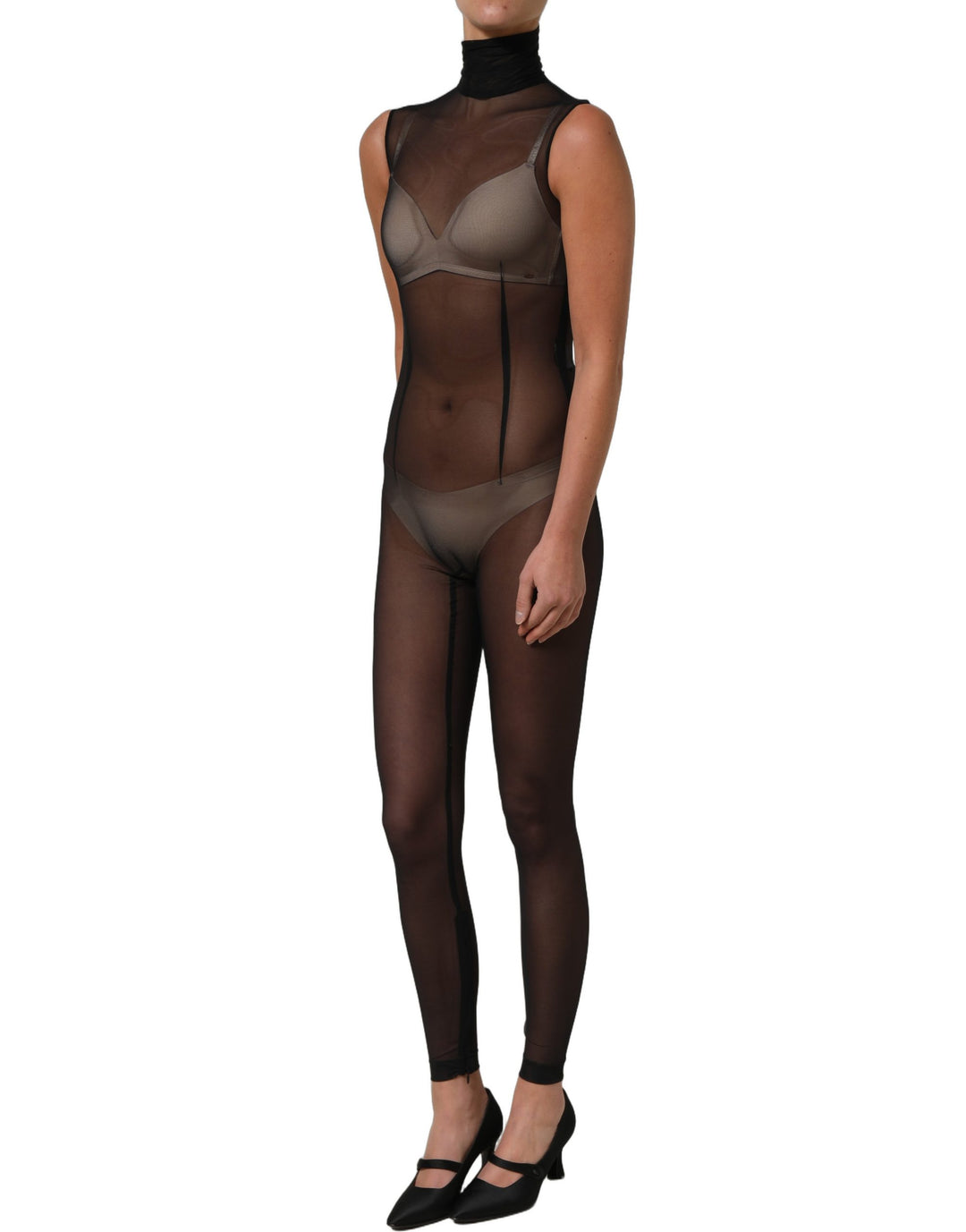 Dolce &amp; Gabbana Black Sheer Mesh Jumpsuit Turtleneck Dress