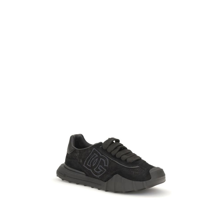 Dolce &amp; Gabbana Black Calf Leather Bos Taurus Chunky Sneakers