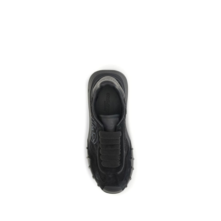 Dolce &amp; Gabbana Black Calf Leather Bos Taurus Chunky Sneakers
