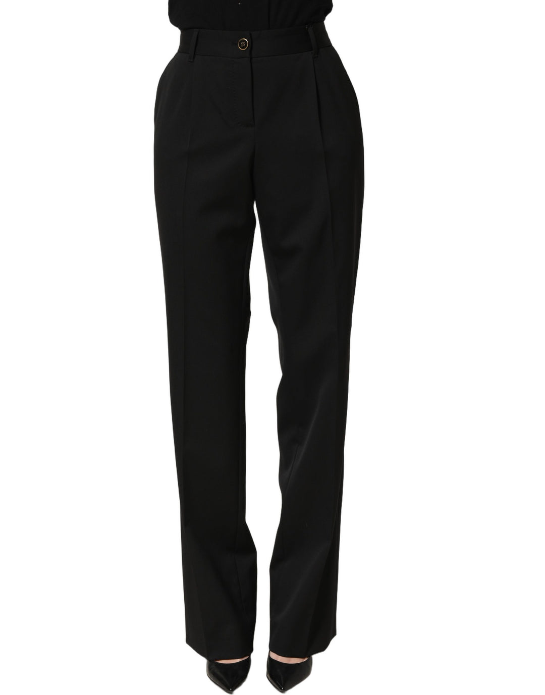 Dolce &amp; Gabbana Black High Waist Straight Dress Trouser Pants