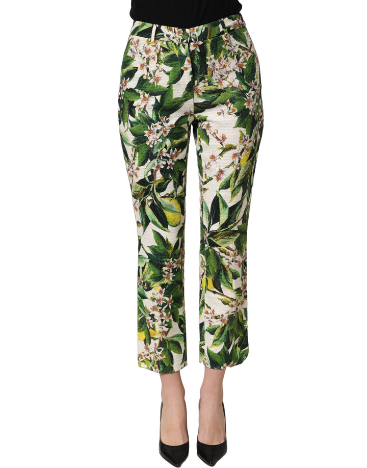 Dolce &amp; Gabbana White Floral Print Cropped Straight Pants