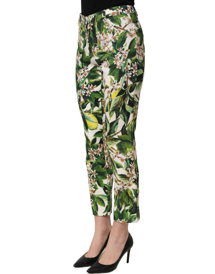 Dolce &amp; Gabbana White Floral Print Cropped Straight Pants