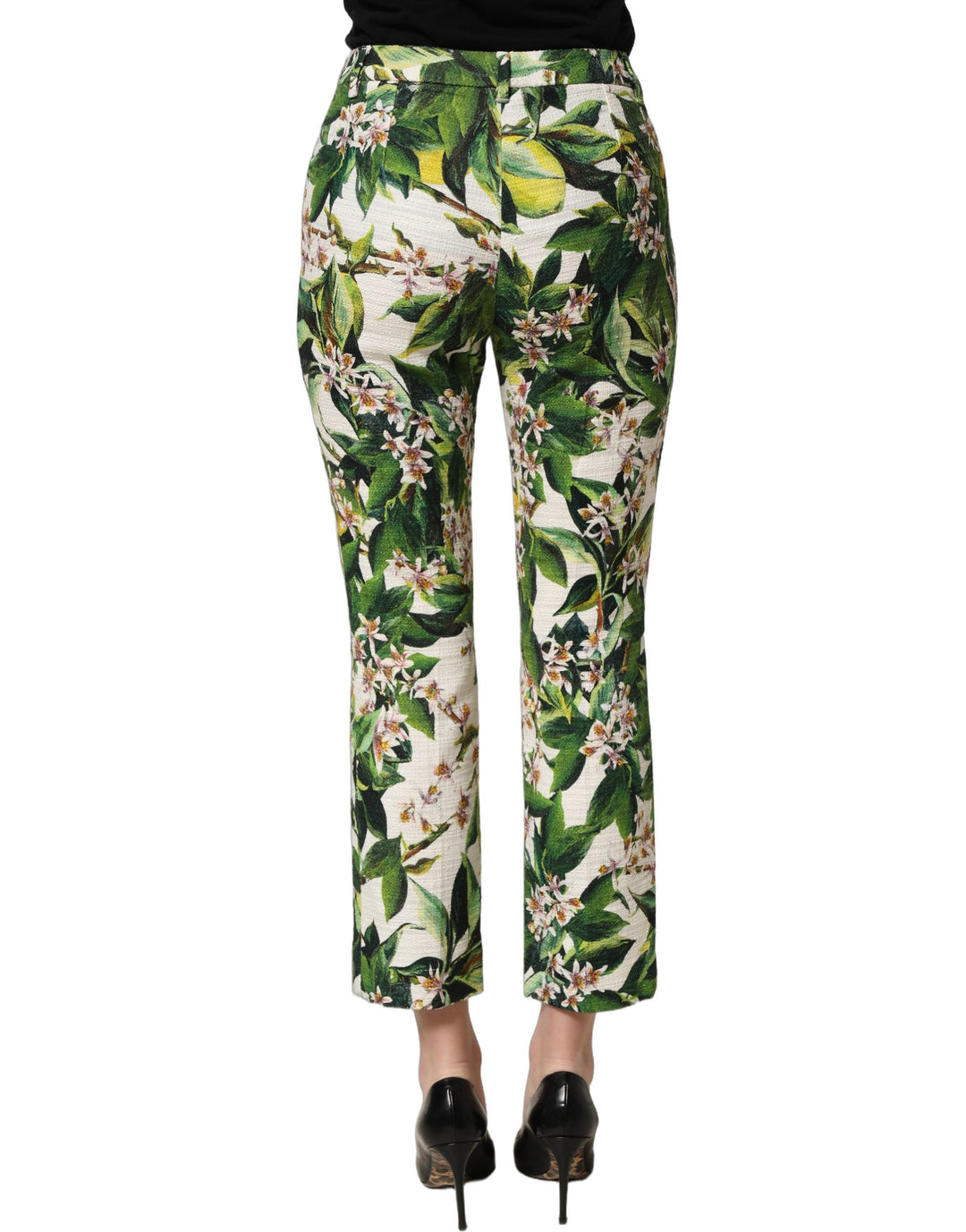Dolce &amp; Gabbana White Floral Print Cropped Straight Pants
