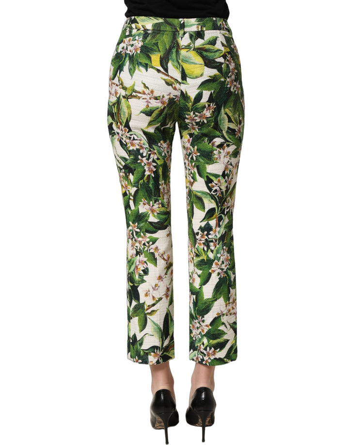 Dolce &amp; Gabbana White Floral Print Cropped Straight Pants