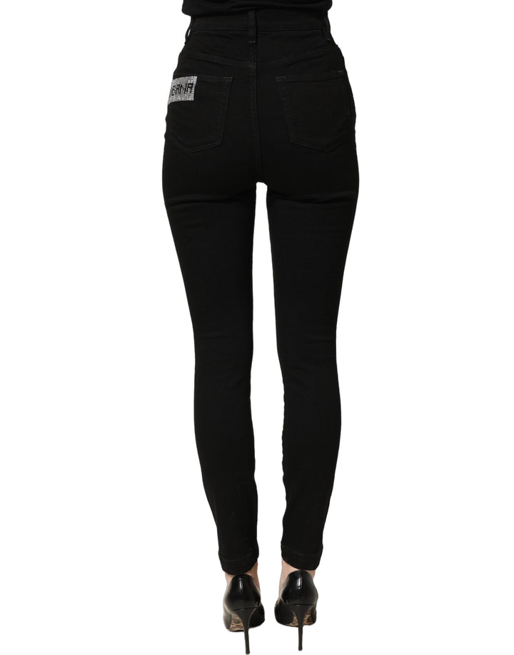 Dolce &amp; Gabbana Black Grace Rhinestone HighWaist Denim Jeans