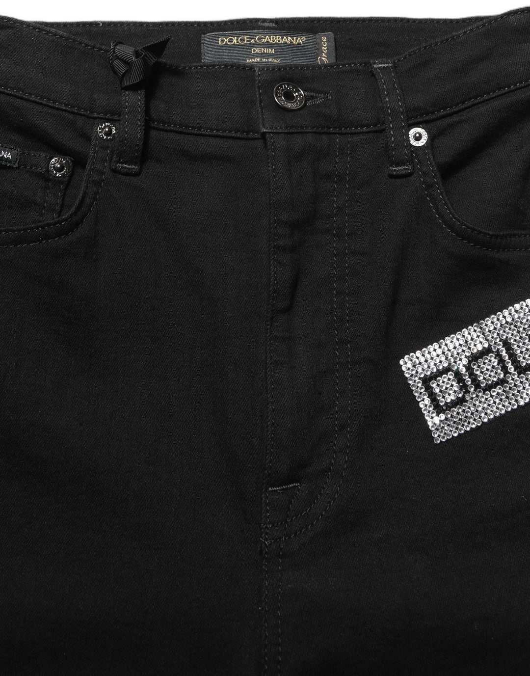 Dolce &amp; Gabbana Black Grace Rhinestone HighWaist Denim Jeans