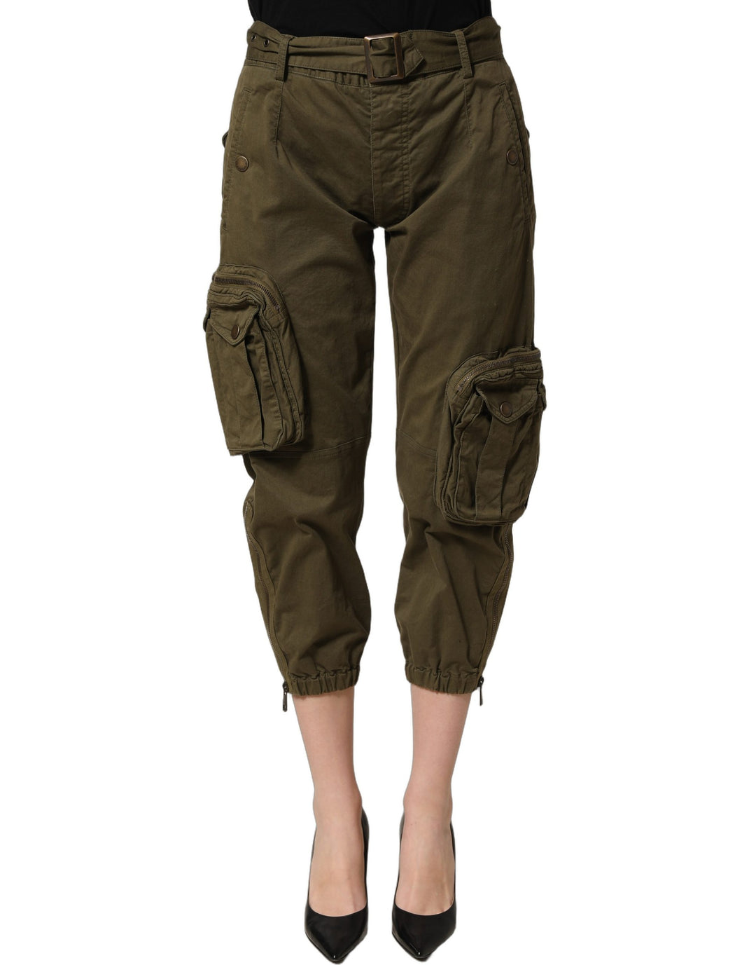 Dolce &amp; Gabbana Olive Green High Waist Cargo Trouser Pants