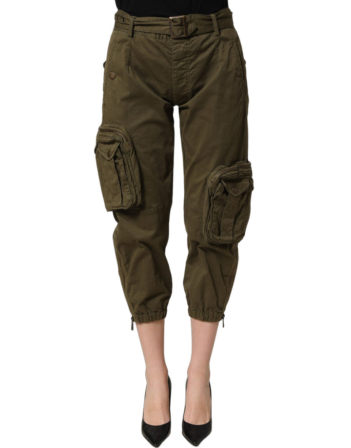 Dolce &amp; Gabbana Olive Green High Waist Cargo Trouser Pants