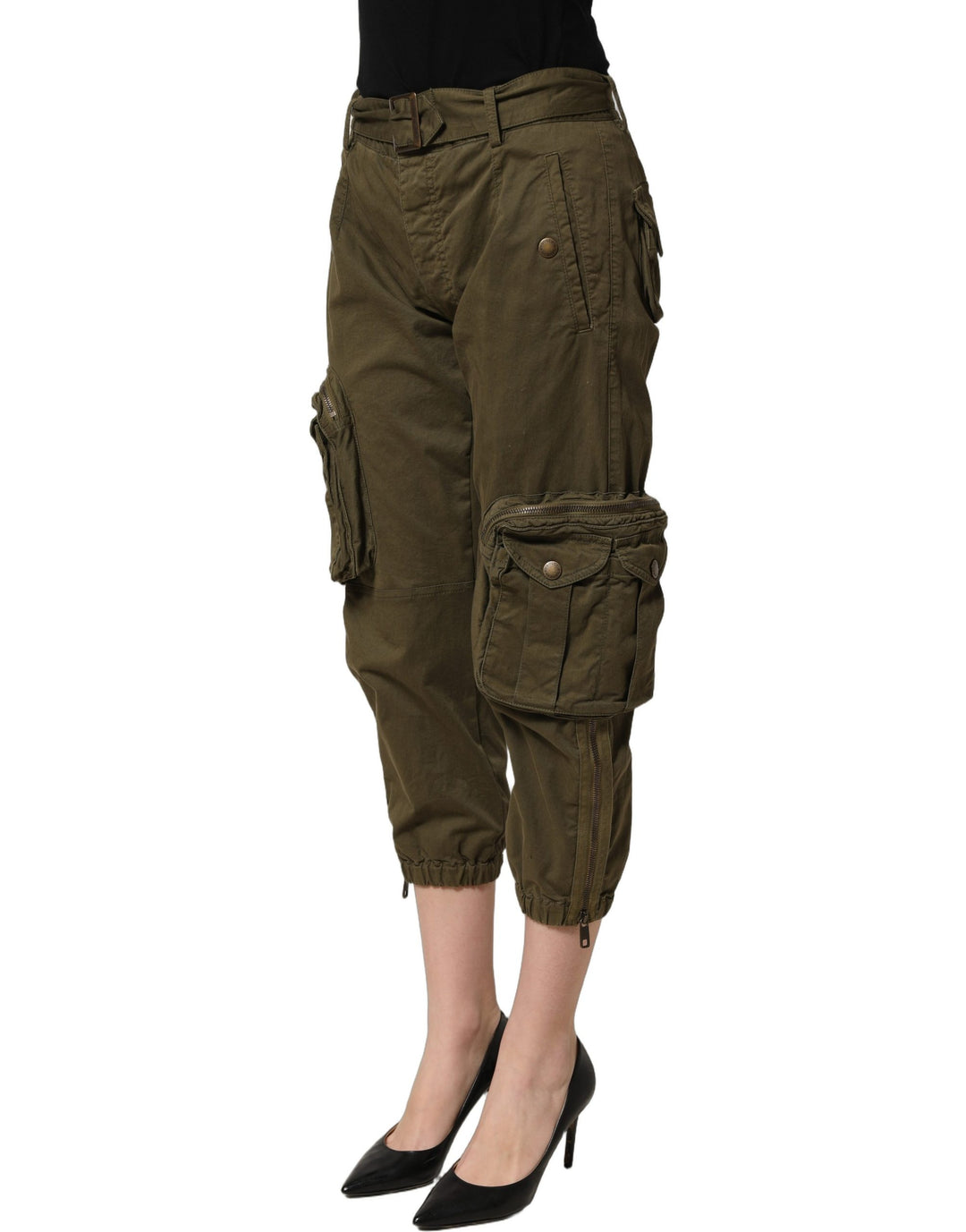 Dolce &amp; Gabbana Olive Green High Waist Cargo Trouser Pants