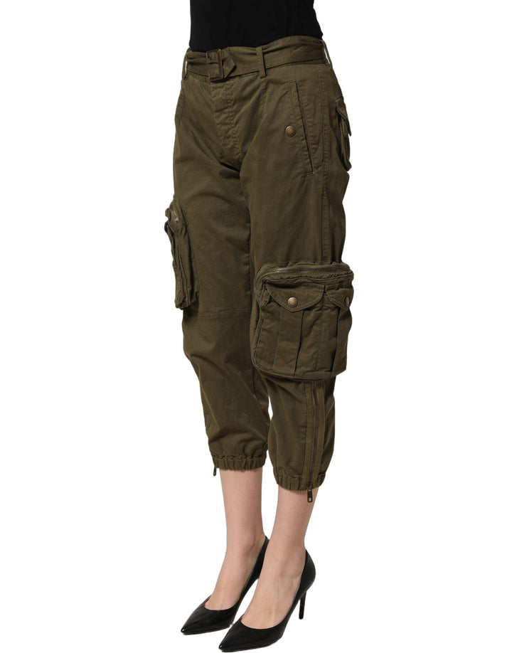 Dolce &amp; Gabbana Olive Green High Waist Cargo Trouser Pants