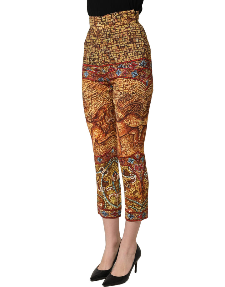 Dolce &amp; Gabbana Multicolor Mosaic Print Crepe Cropped Trouser Pants