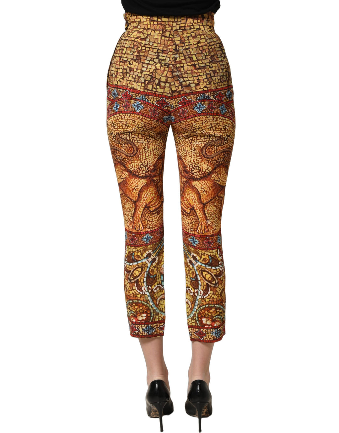 Dolce &amp; Gabbana Multicolor Mosaic Print Crepe Cropped Trouser Pants
