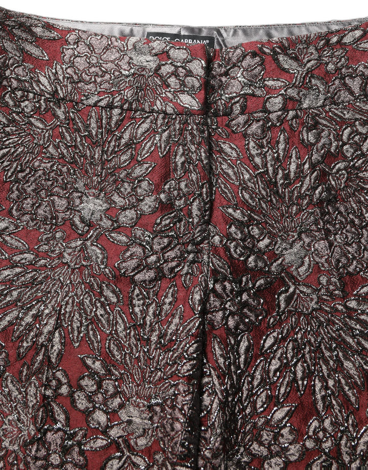 Dolce &amp; Gabbana Burgundy Grey Floral Jacquard Straight Pants