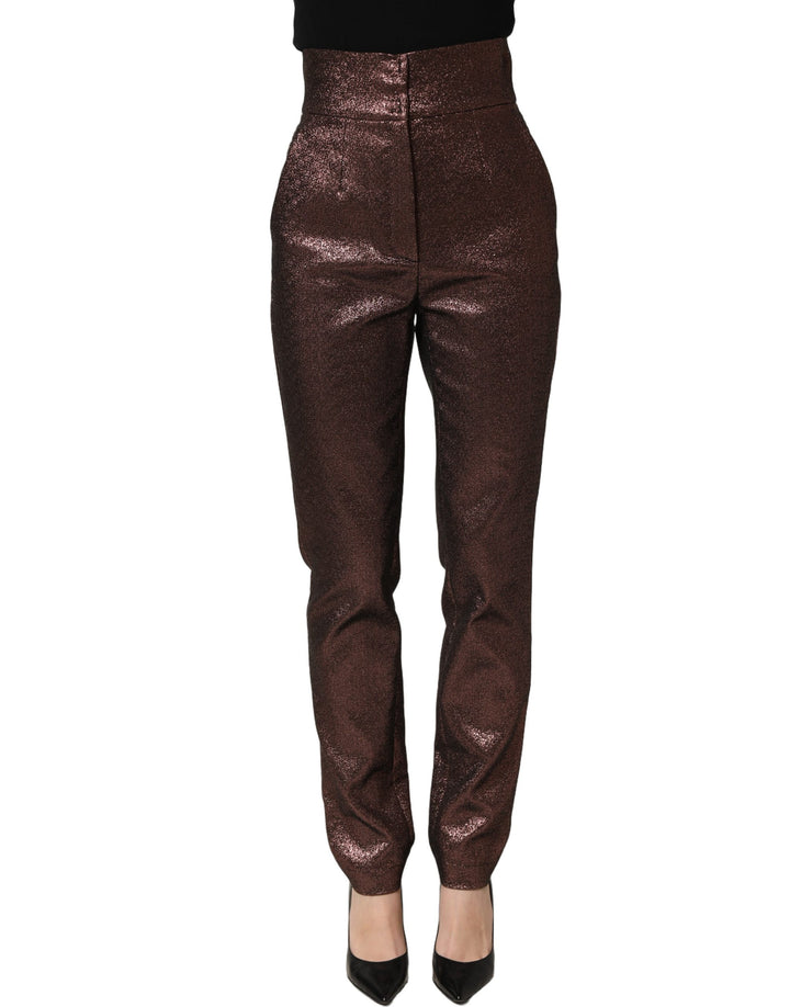 Dolce &amp; Gabbana Metallic Brown High Waist Tapered Leg Pants