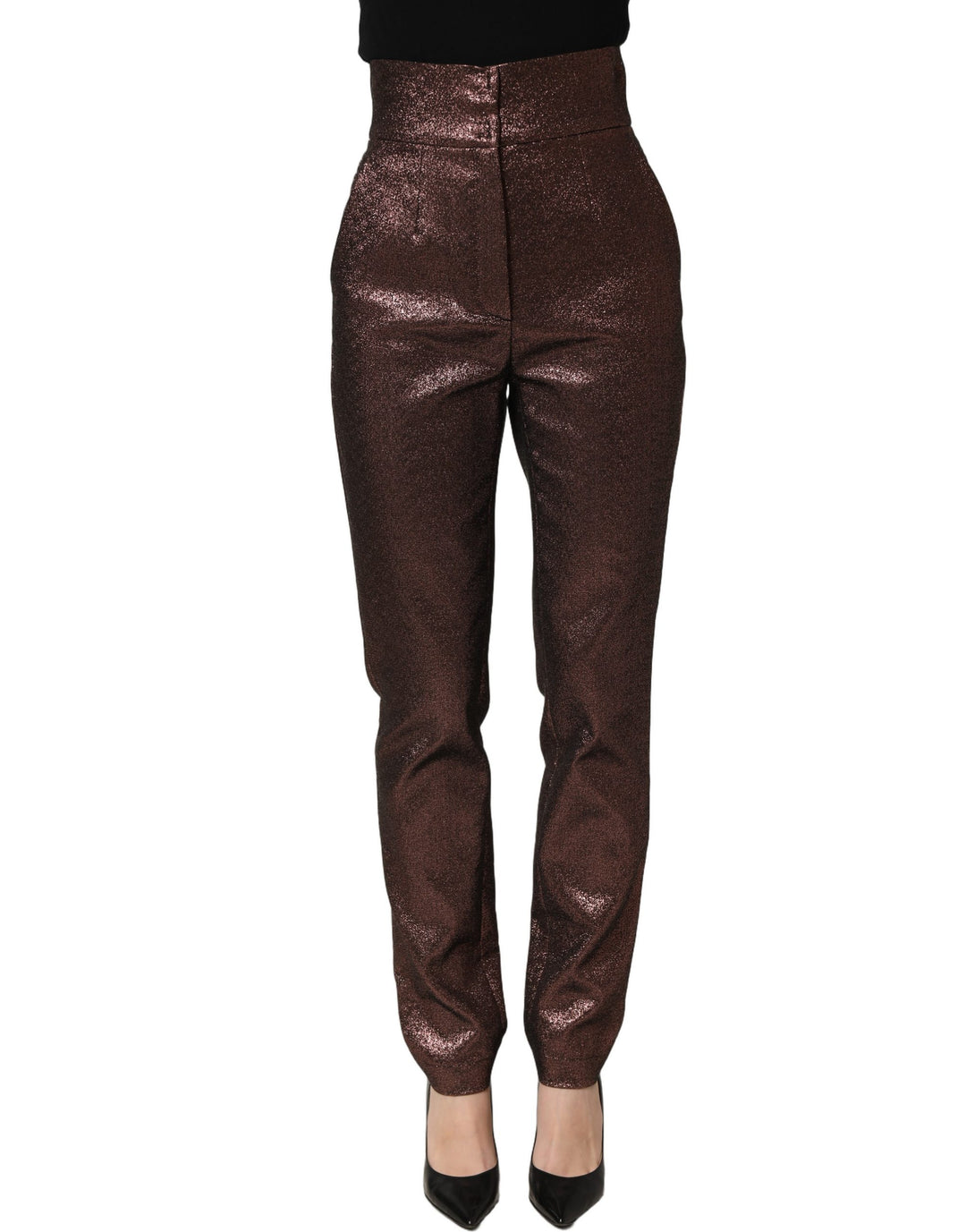 Dolce &amp; Gabbana Metallic Brown High Waist Tapered Leg Pants