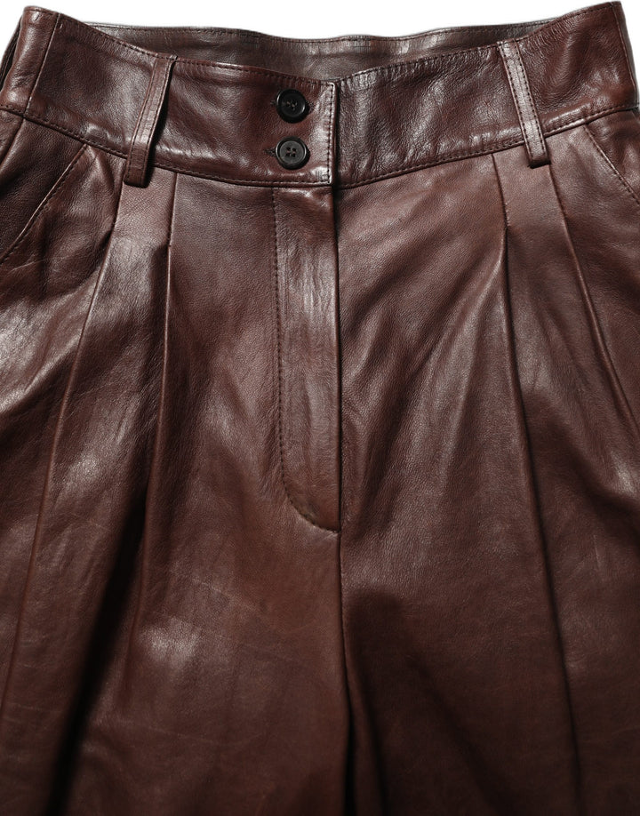 Dolce &amp; Gabbana Brown Leather High Waist Tapered Leg Pants