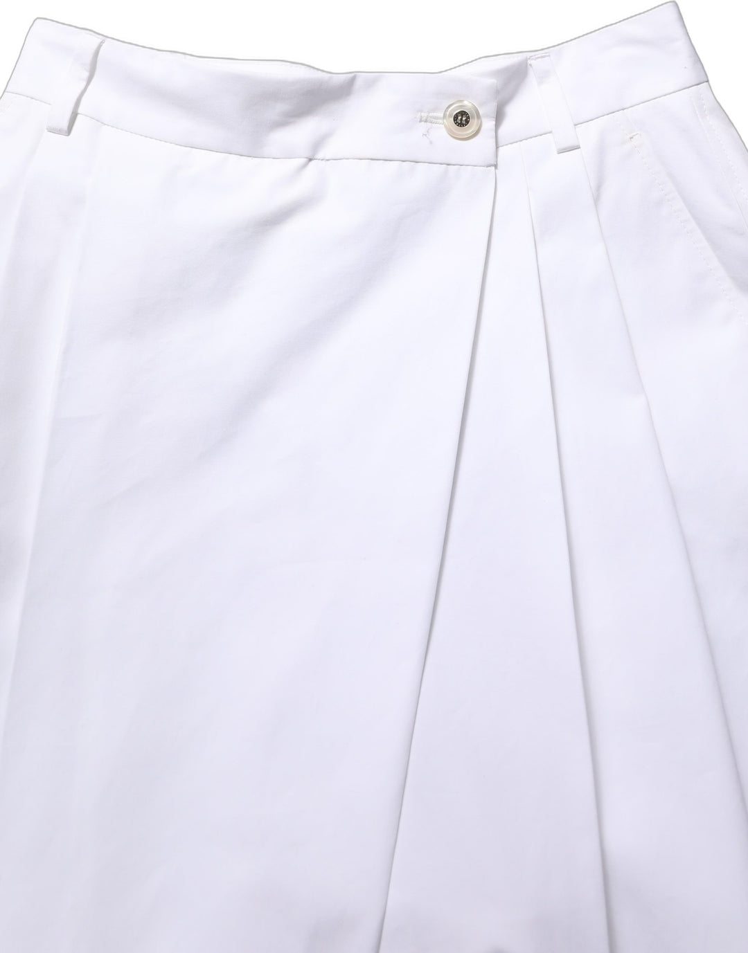 Dolce &amp; Gabbana White Cotton High Waist Pleated Wide Leg Pants