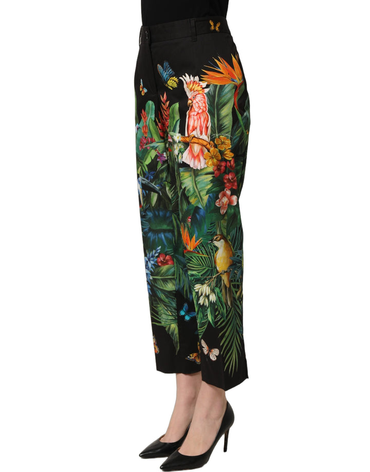 Dolce &amp; Gabbana Black Tropical Print Cotton HighWaist Pants