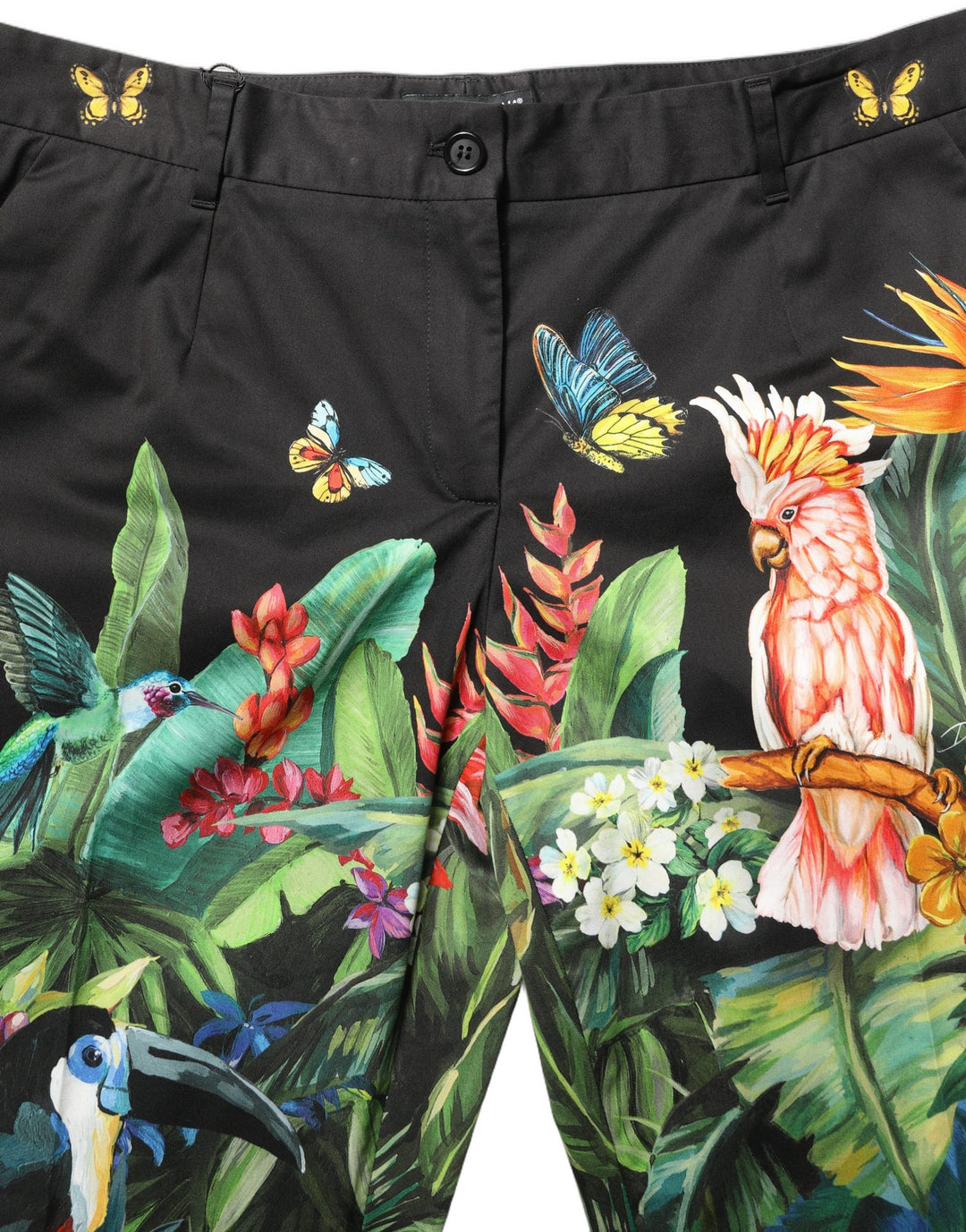 Dolce &amp; Gabbana Black Tropical Print Cotton HighWaist Pants