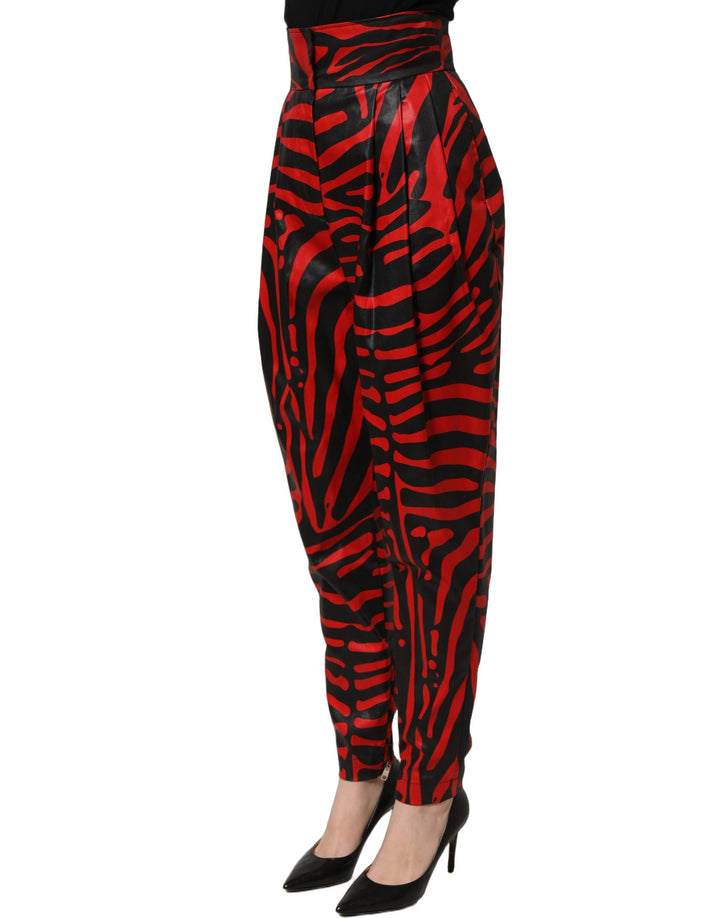 Dolce &amp; Gabbana Red Black Zebra Print Cotton HighWaist Pants