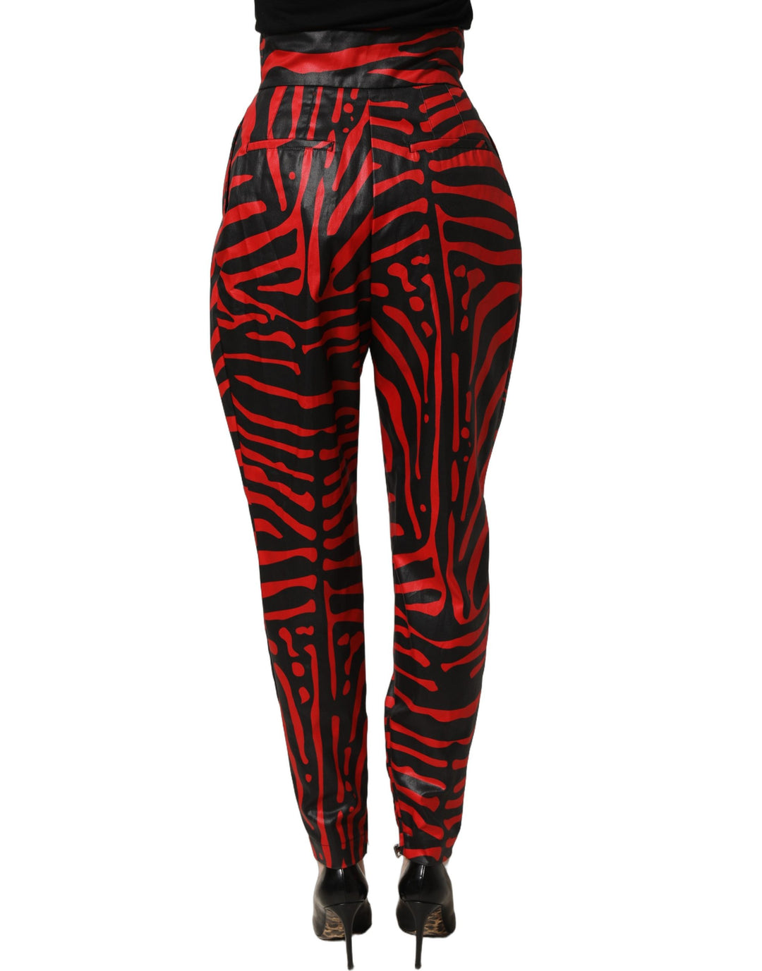 Dolce &amp; Gabbana Red Black Zebra Print Cotton HighWaist Pants