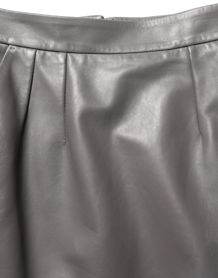Dolce &amp; Gabbana Gray Leather High Waist Pencil Cut Midi Skirt
