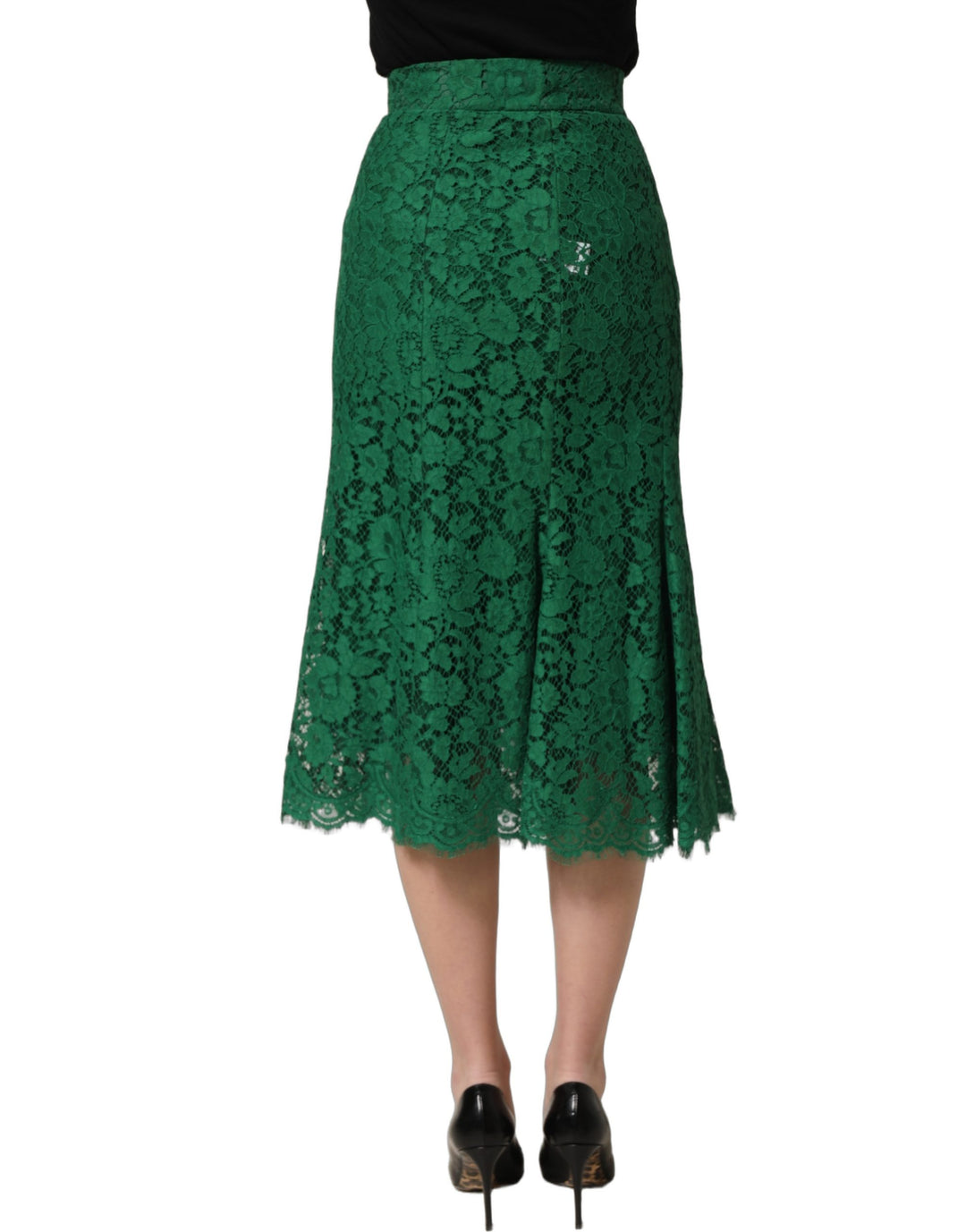 Dolce &amp; Gabbana Green Lace High Waist Mermaid Midi Skirt