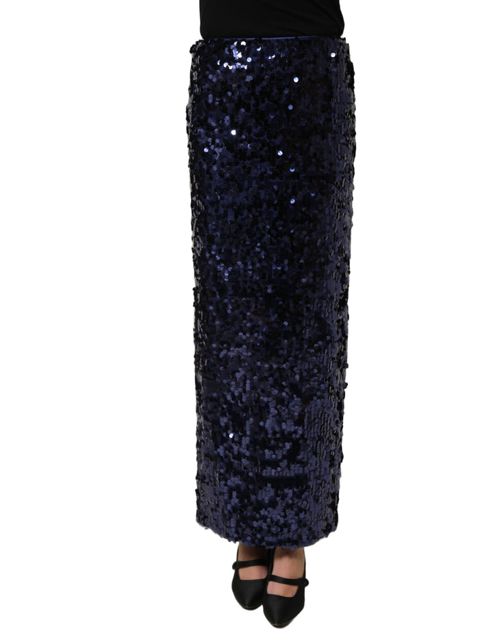 Dolce &amp; Gabbana Blue Sequin High Waist PencilCut Midi Skirt