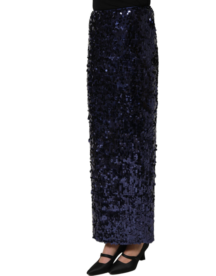 Dolce &amp; Gabbana Blue Sequin High Waist PencilCut Midi Skirt