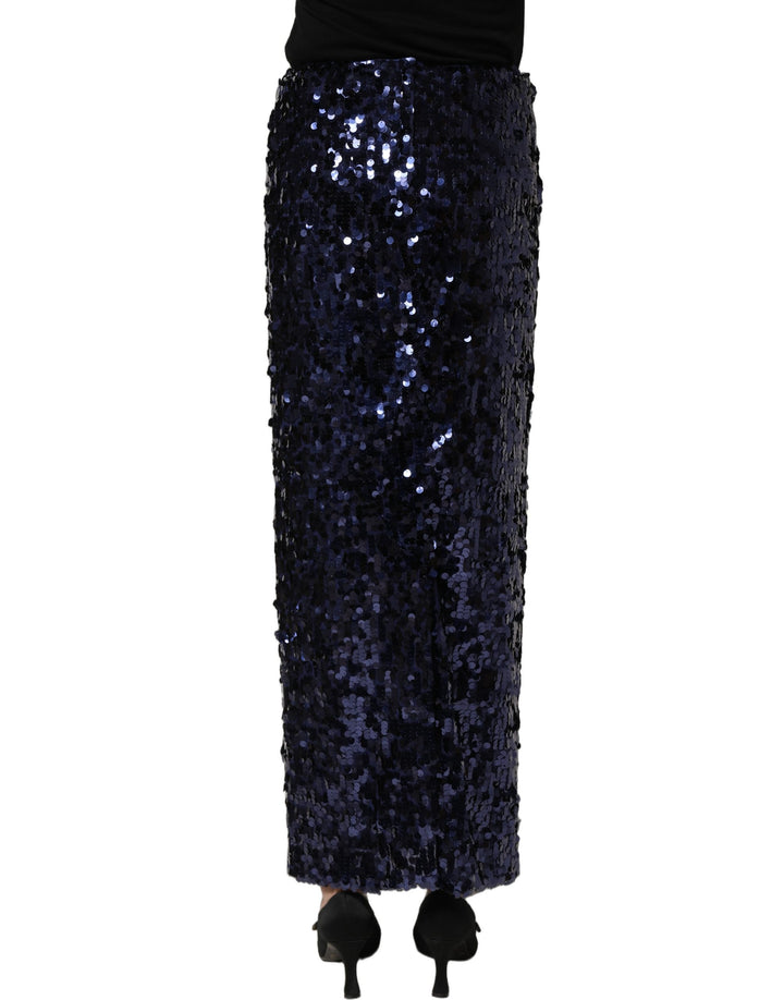 Dolce &amp; Gabbana Blue Sequin High Waist PencilCut Midi Skirt