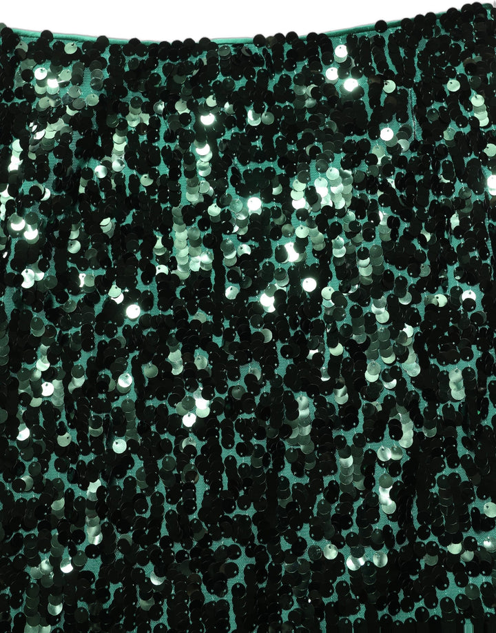 Dolce &amp; Gabbana Green Sequin High Waist Pencil Cut Midi Skirt