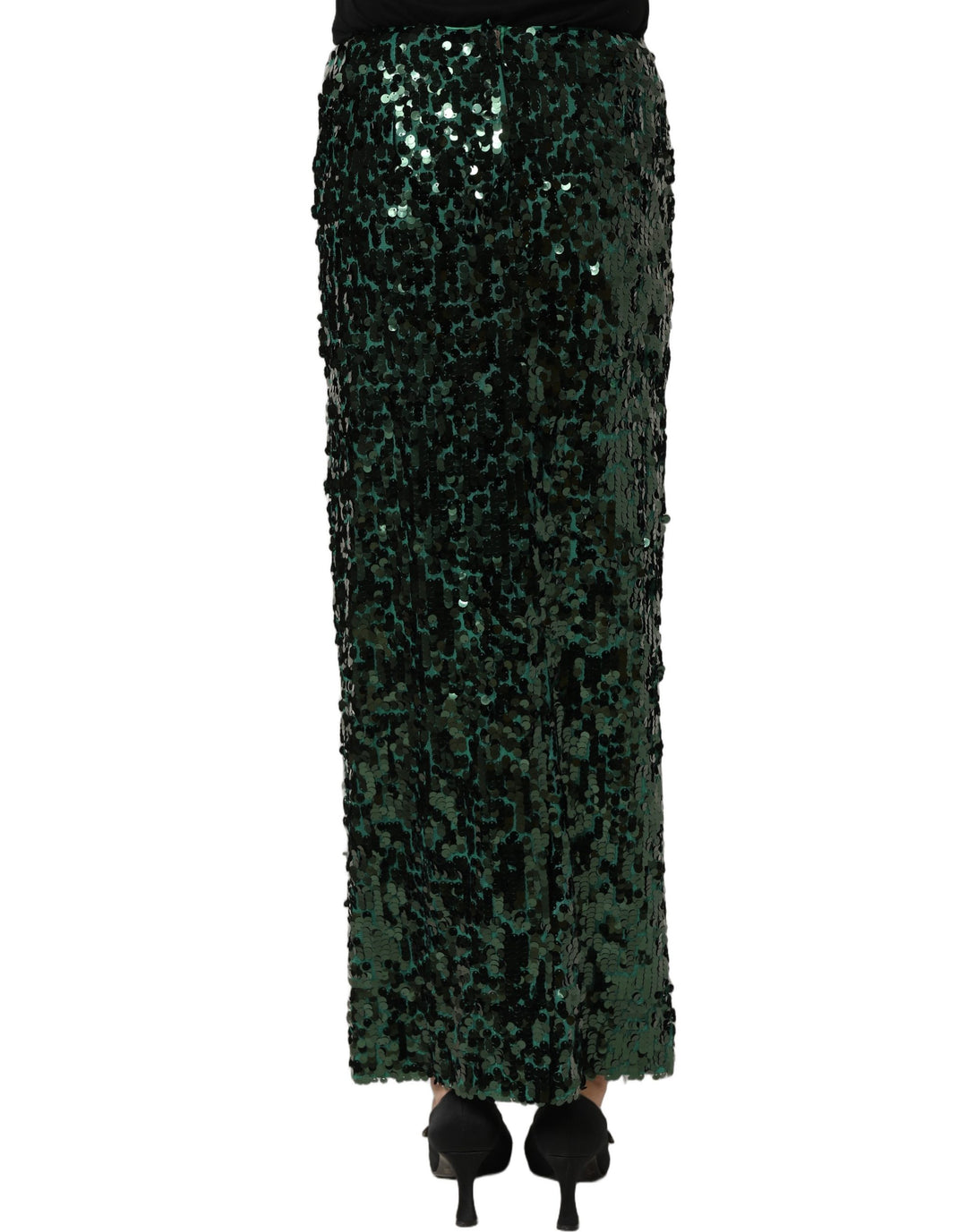 Dolce &amp; Gabbana Green Sequin High Waist Pencil Cut Midi Skirt