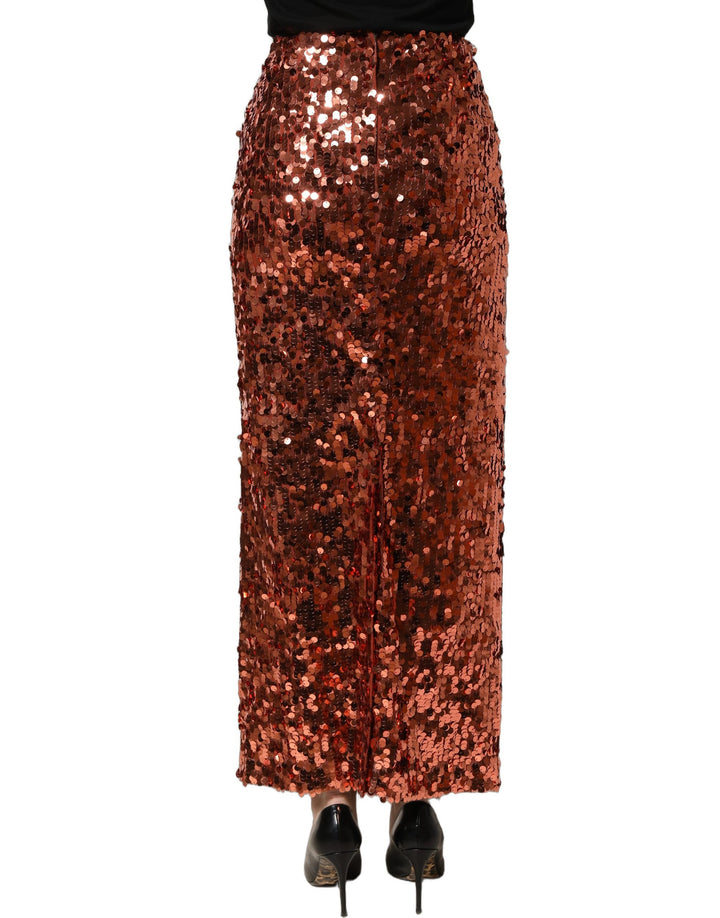 Dolce &amp; Gabbana Bronze Sequin HighWaist PencilCut Midi Skirt
