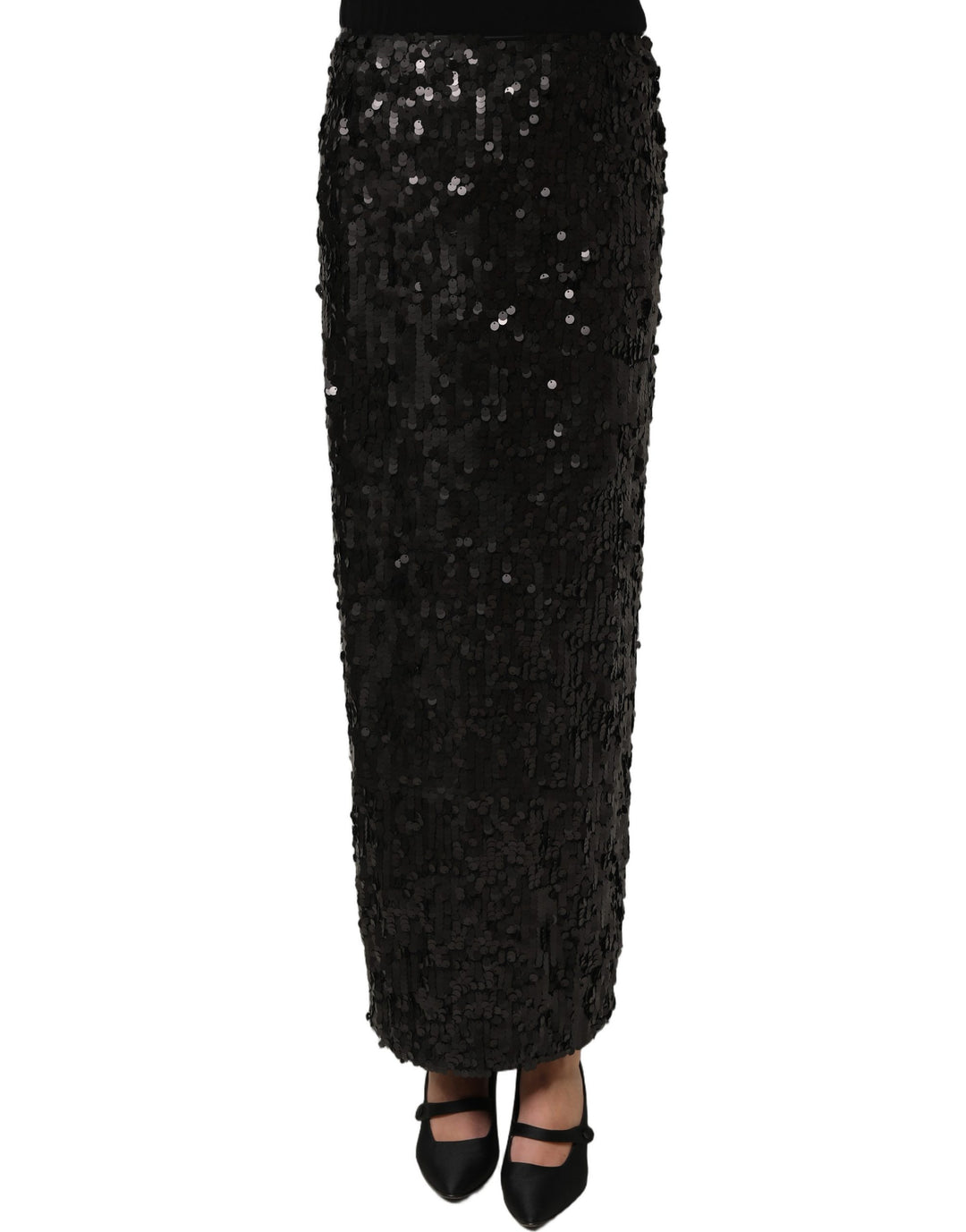 Dolce &amp; Gabbana Black Sequin High Waist Pencil Midi Skirt
