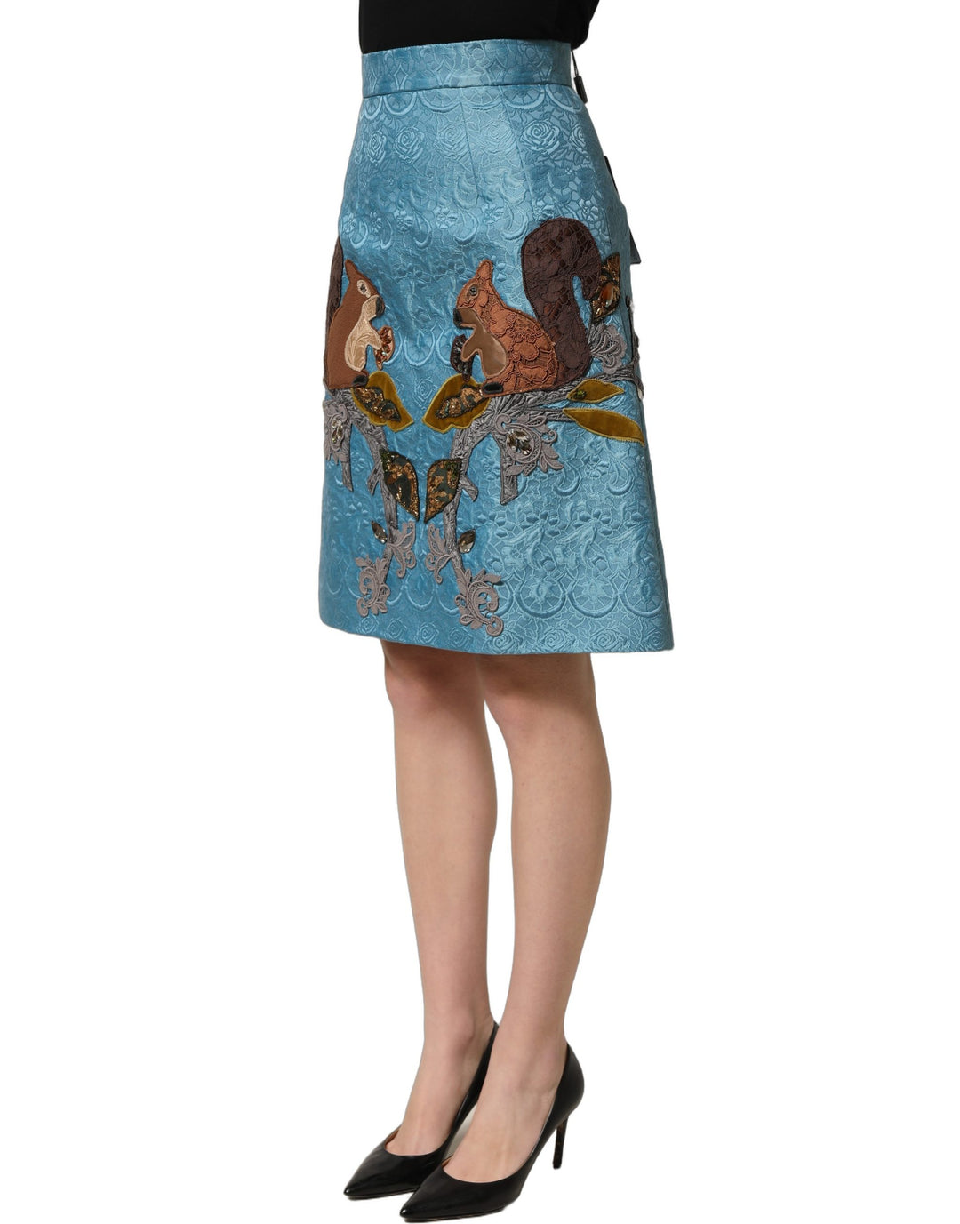 Dolce &amp; Gabbana Blue Jacquard Embroidered A-line Skirt