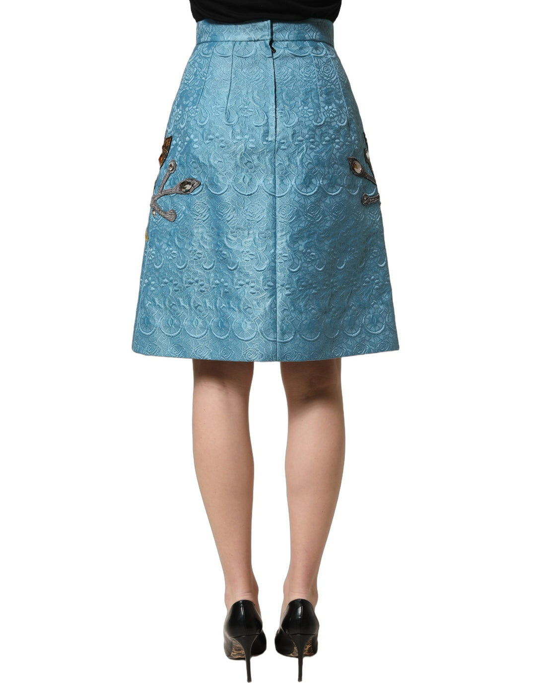 Dolce &amp; Gabbana Blue Jacquard Embroidered A-line Skirt