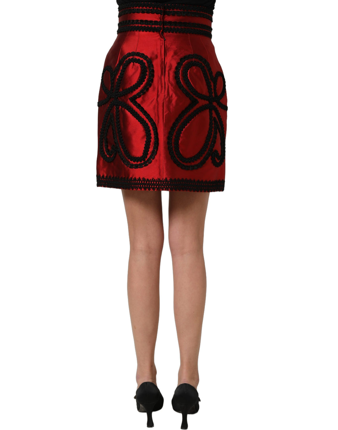 Dolce &amp; Gabbana Red Soutache Embroidery A-line Mini Skirt