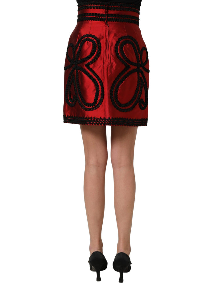 Dolce &amp; Gabbana Red Soutache Embroidery A-line Mini Skirt