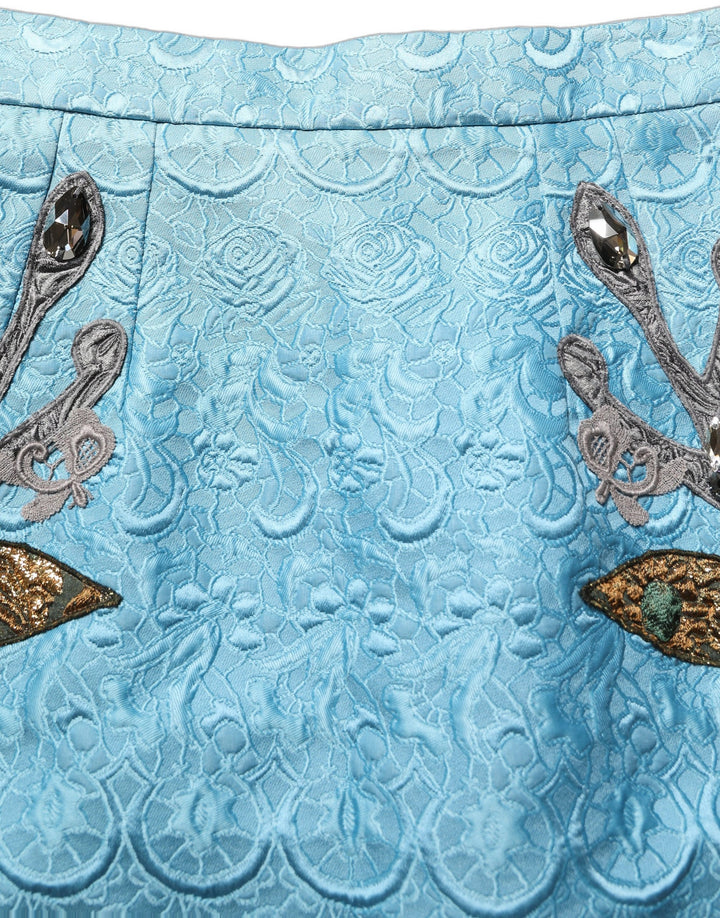 Dolce &amp; Gabbana Blue Jacquard Embroidered A-line Midi Skirt