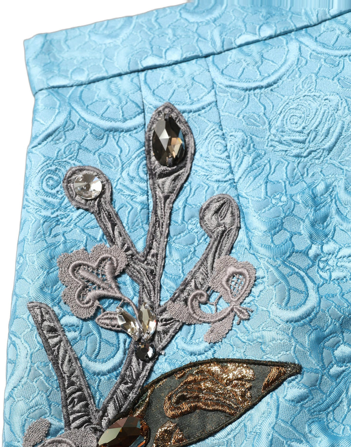 Dolce &amp; Gabbana Blue Jacquard Embroidered A-line Midi Skirt