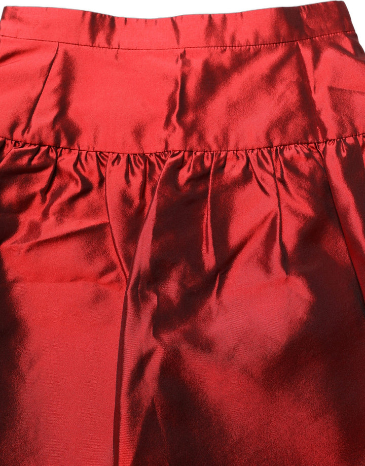 Dolce &amp; Gabbana Red Silk Satin Bubble High Waist Mini Skirt