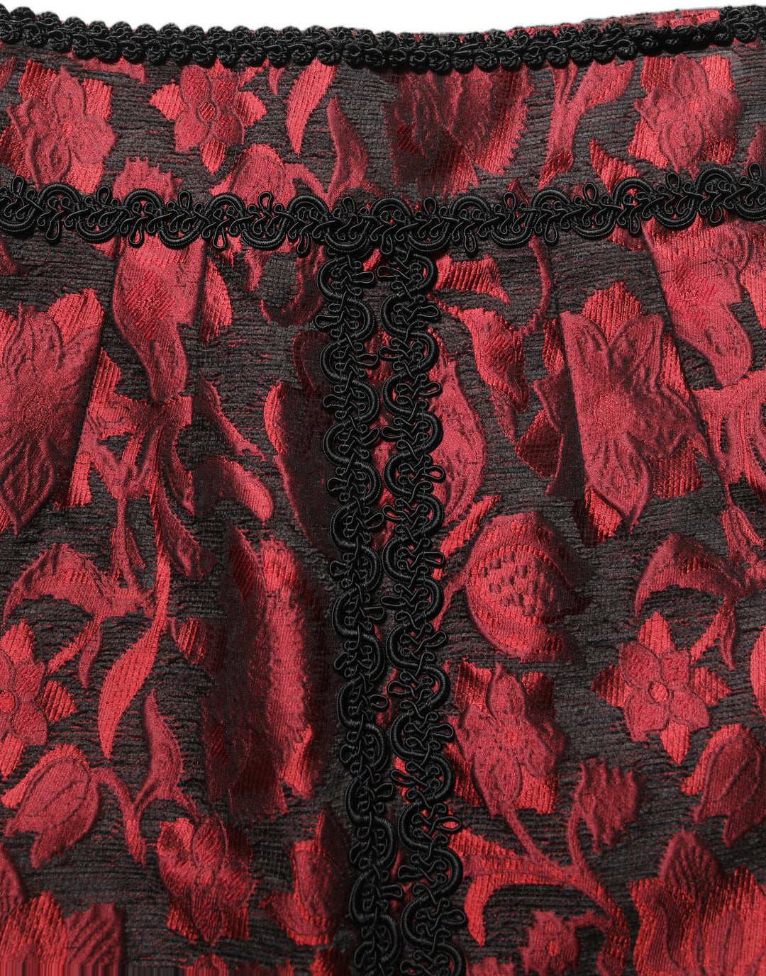 Dolce &amp; Gabbana Red Black Floral Lace Jacquard Mini Skirt