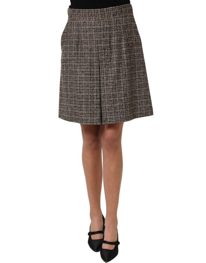 Dolce &amp; Gabbana Brown Tweed High Waist A-line Mini Skirt