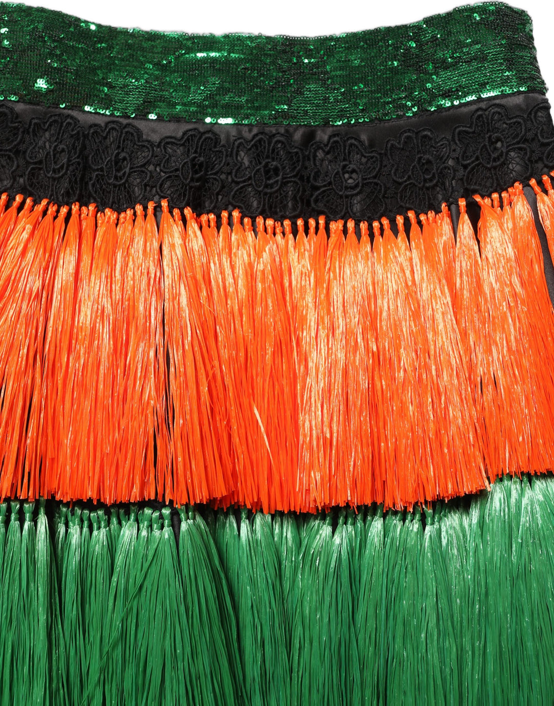 Dolce &amp; Gabbana Multicolor Fringe Sequin High Waist Knee Length Skirt