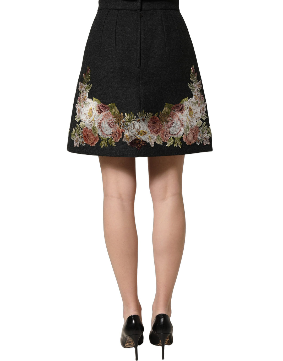 Dolce &amp; Gabbana Black Floral Macramé High Waist A-line Skirt