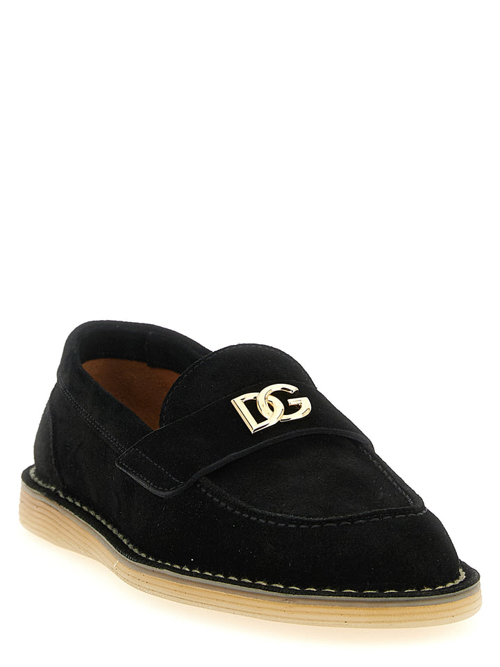 Dolce &amp; Gabbana Black Calfskin Slip-On Loafers