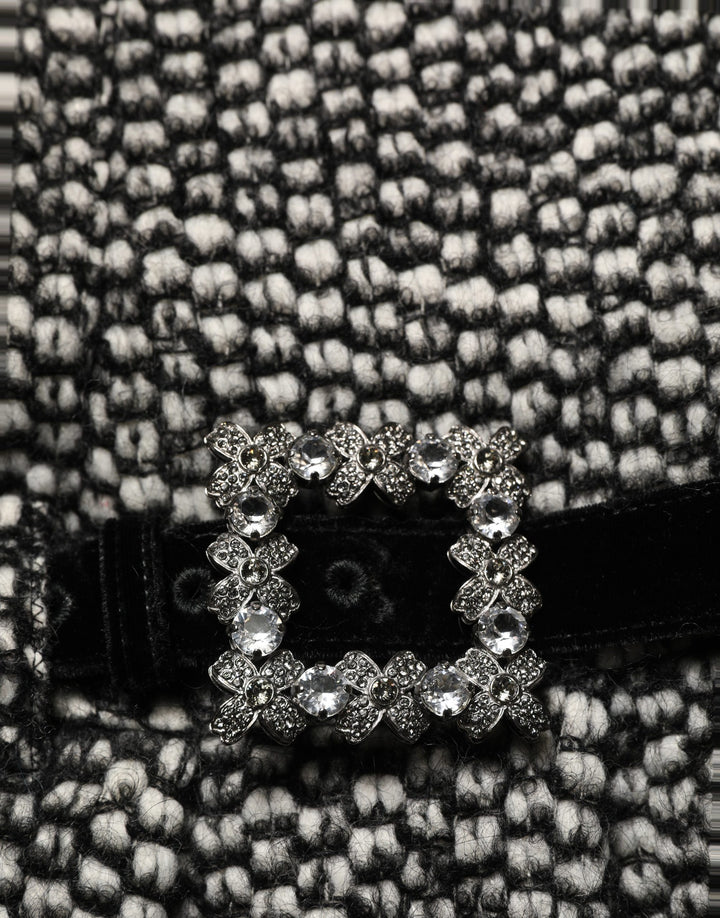 Dolce &amp; Gabbana Black White Tweed High Waist Pleated Skirt