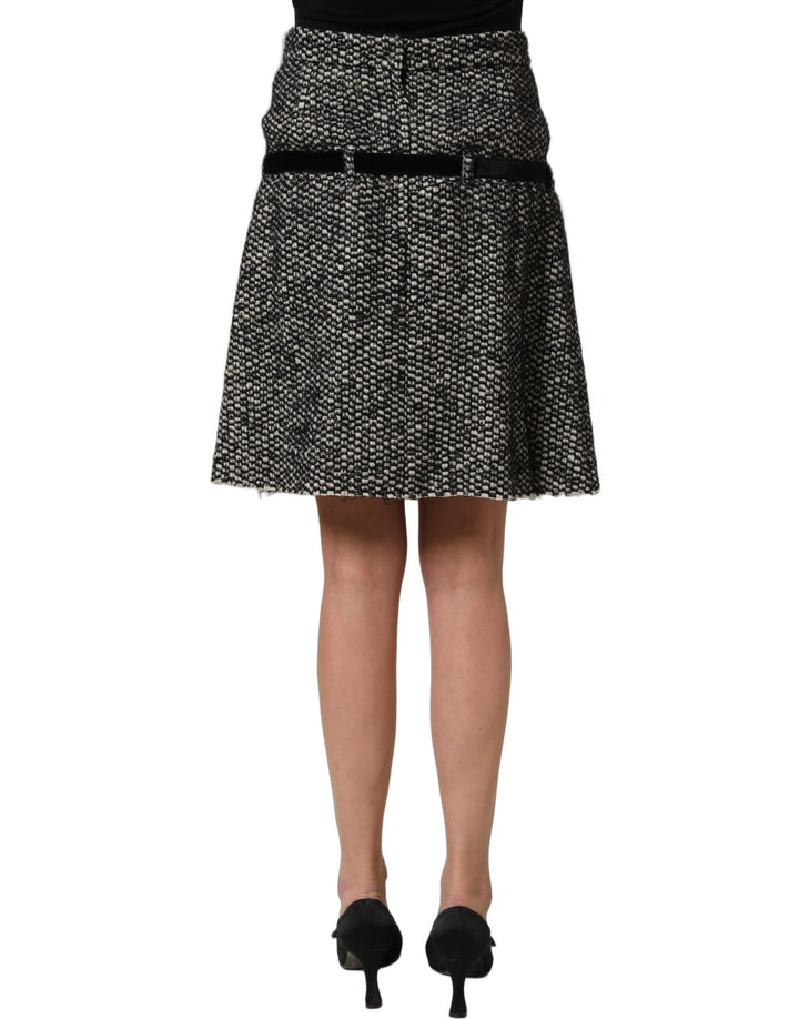 Dolce &amp; Gabbana Black White Tweed High Waist Pleated Skirt