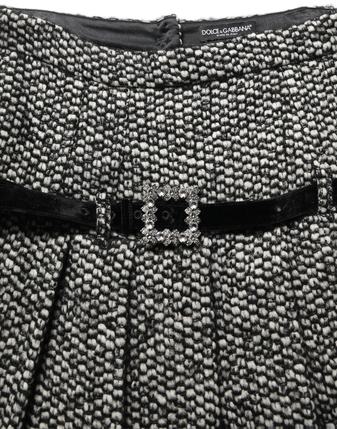 Dolce &amp; Gabbana Black White Tweed High Waist Pleated Skirt